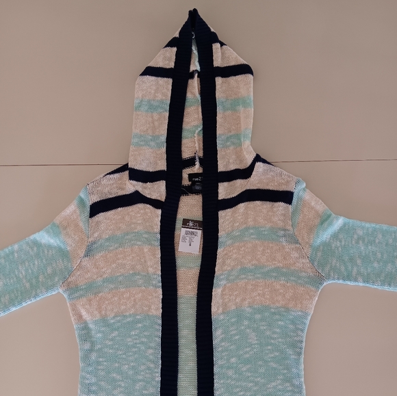 Rue21 Open Front Hooded Knit Color Block Cardigan Junior Women's Size Small New - Picture 9 of 16